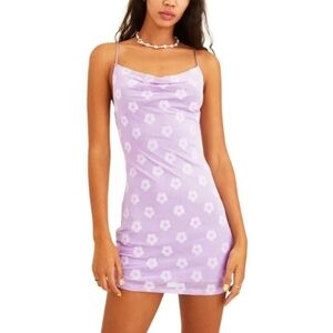 Motel lilac daisy Becky cowl mesh lined mini dress in size S US
